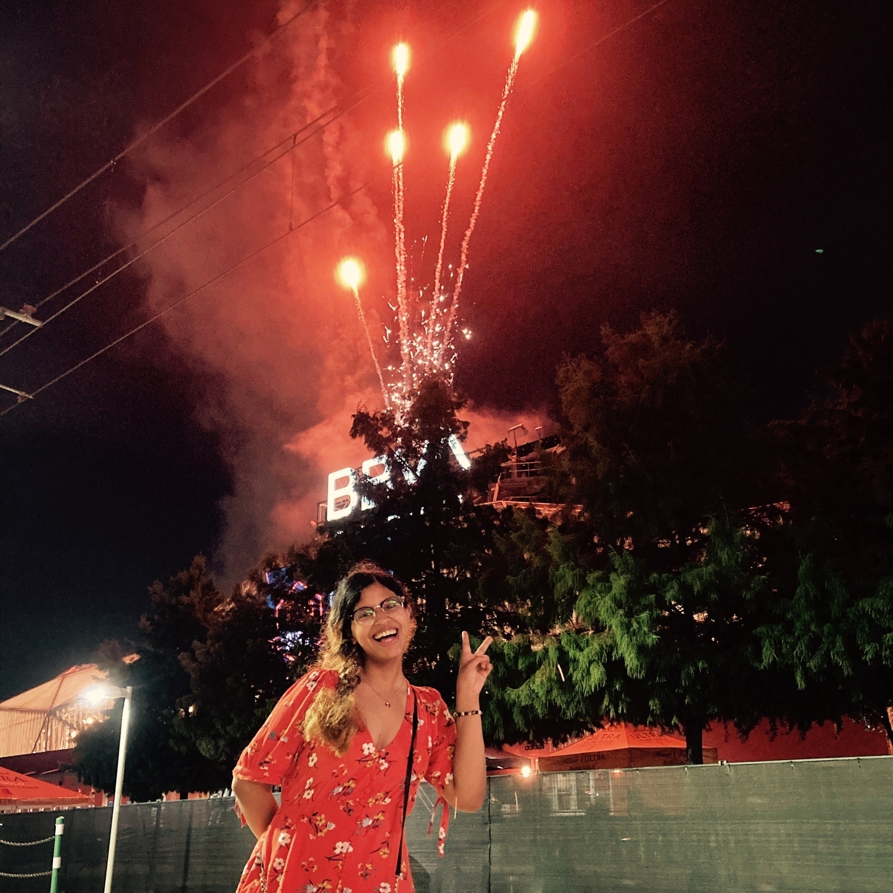 me standing in front of fireworks outside of bbva stadium